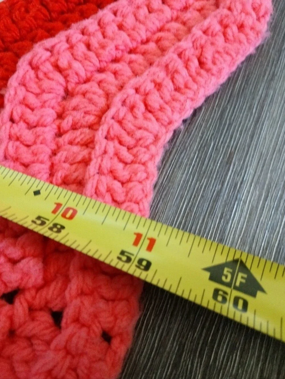 VTG Crocheted Afghan Blanket 56”x59”  Rust  Cherry Bubblegum Pink Iconic Tv Set